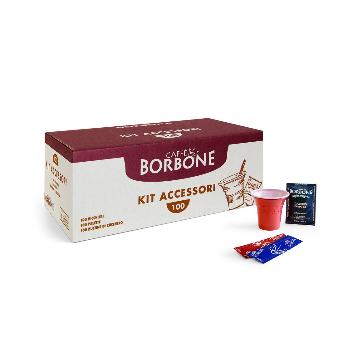 BORBONE KIT DA 100 PZ BICCHIERI ZUCCHERO PALETTA BORBONE KIT DA 100 PZ BICCHIERI ZUCCHERO PALETTA